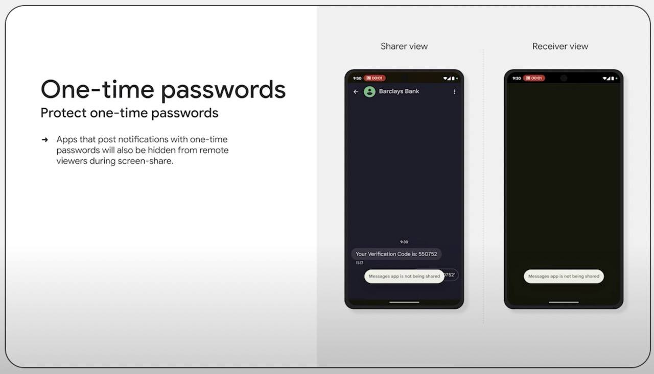 Android 15 will hide windows containing one-time passwords