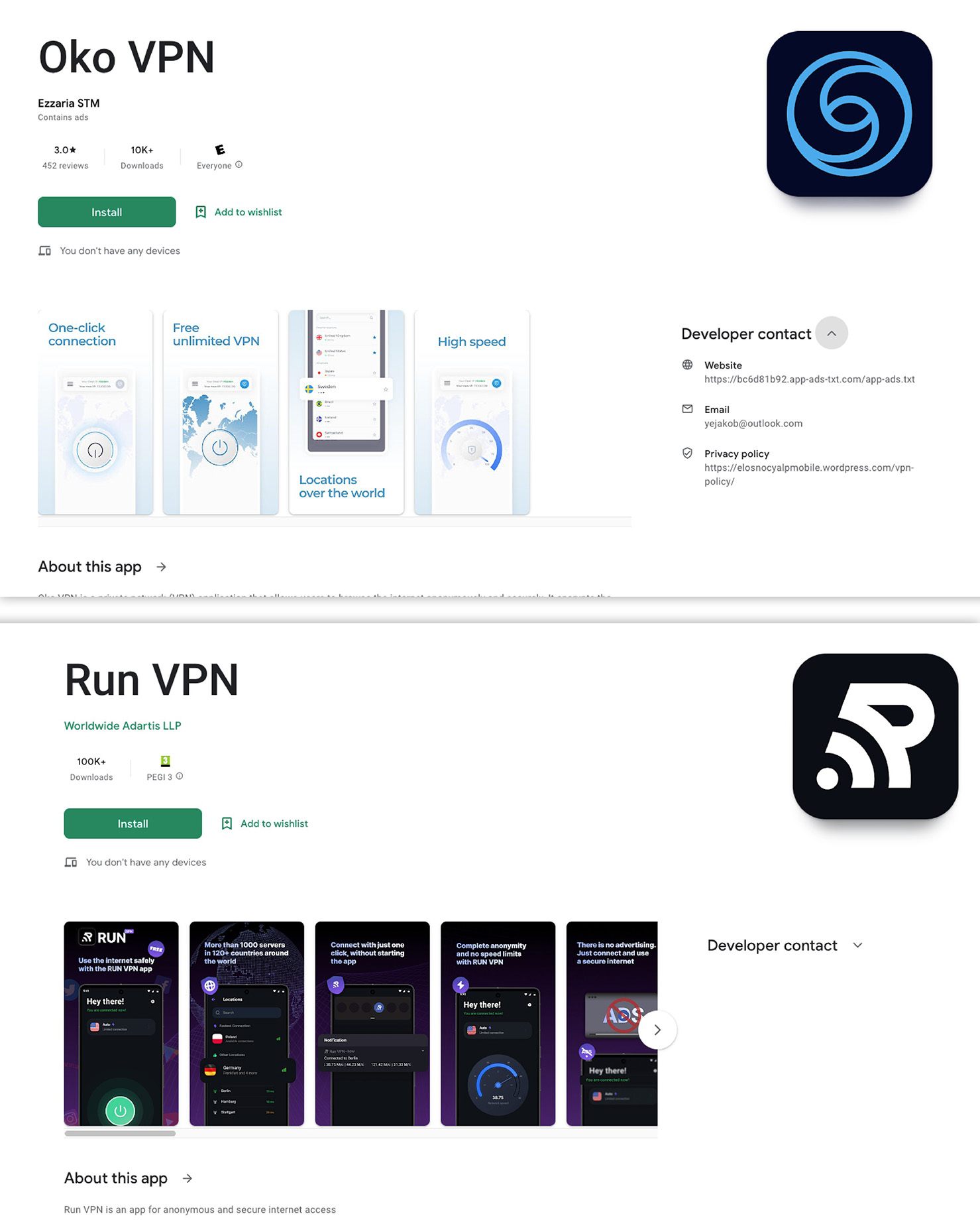Oko VPN and Run VPN on Google Play