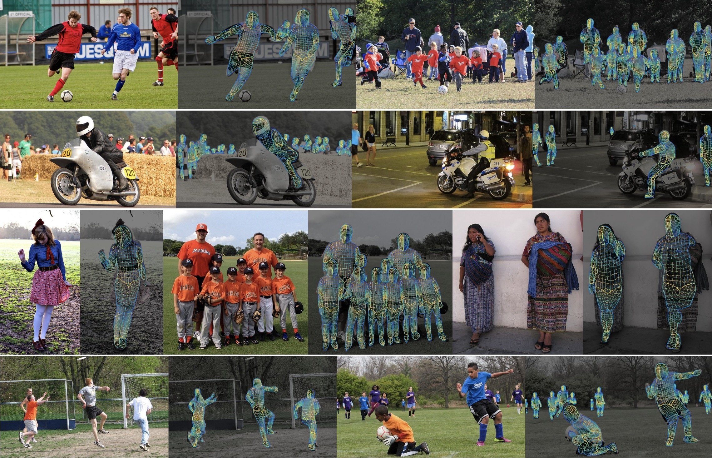 DensePose: ejemplos de reconocimiento de pose en fotografías